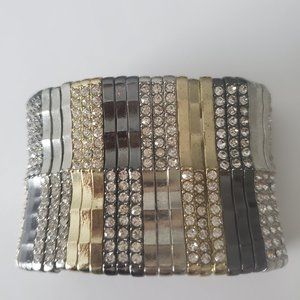 Gorgeous Mixed Metal Stretch Cuff Bracelet Rhinestones Romantic Goth whimsigoth